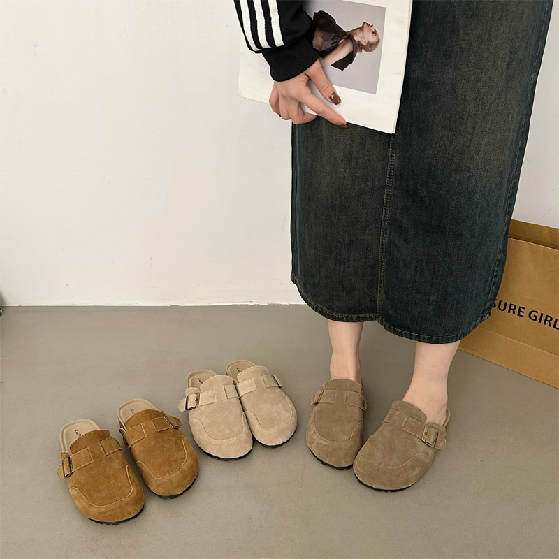 Genuine Leather Birkenstock Women 2024 New Cork Half Slippers Three Joys Same Style Thick Sole Fishing Bo Ken Shoes