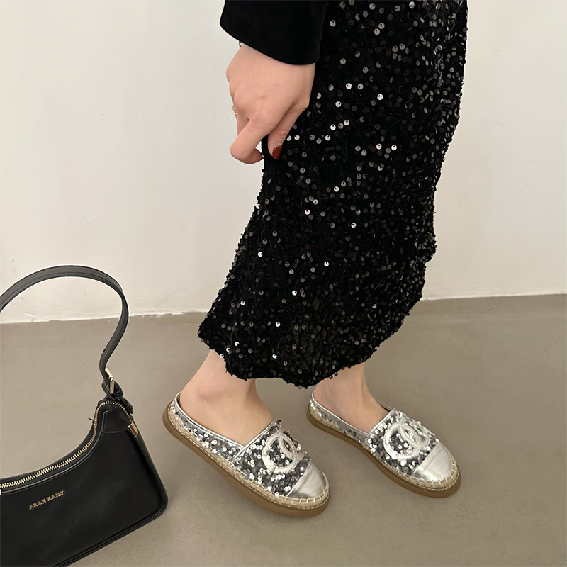 Women's Summer French Style Thick Sole Fisherman Loafer Mule Slippers with Sequins - Image 2