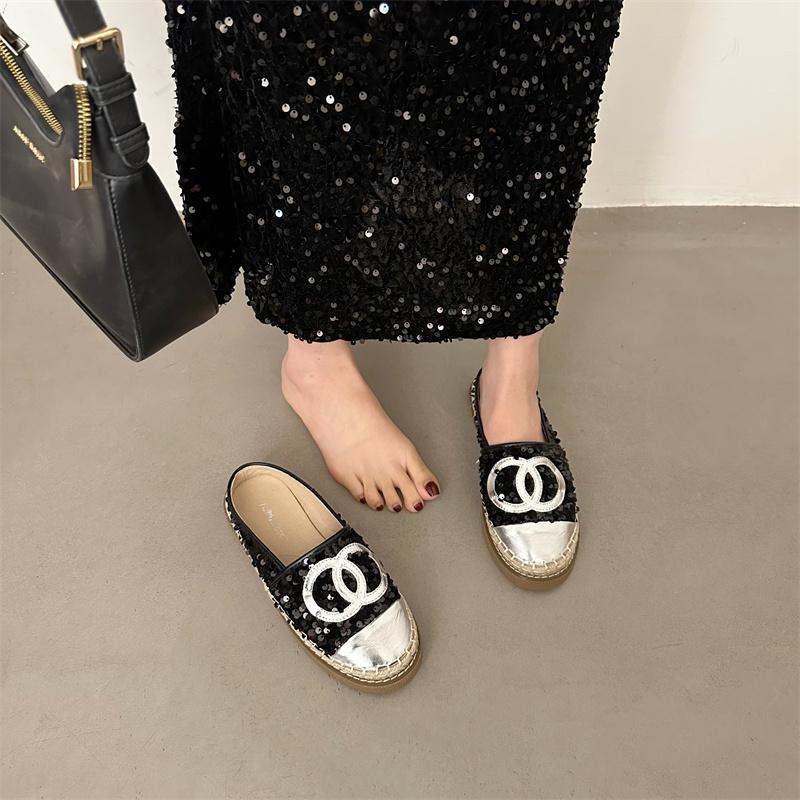 Women's Summer French Style Thick Sole Fisherman Loafer Mule Slippers with Sequins - Image 3