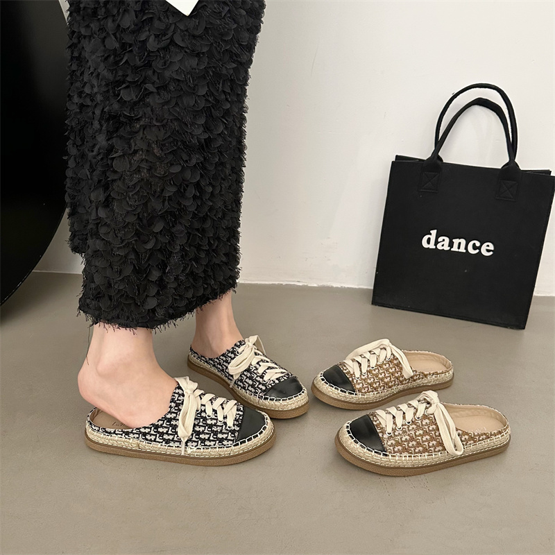 Baotou Half Slippers Women Summer Outdoor 2024 New Lazy One Step Small Fragrant Style Woven Fisherman Shoes