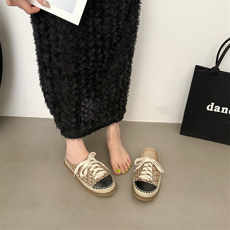 Baotou Half Slippers Women Summer Outdoor 2024 New Lazy One Step Small Fragrant Style Woven Fisherman Shoes - Image 2