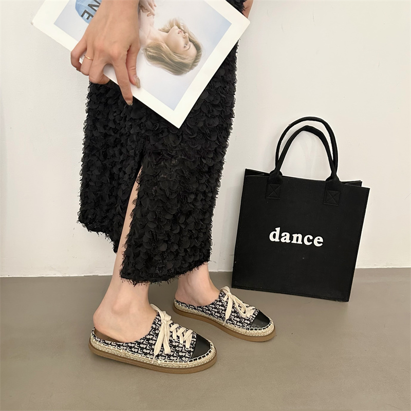 Baotou Half Slippers Women Summer Outdoor 2024 New Lazy One Step Small Fragrant Style Woven Fisherman Shoes - Image 3
