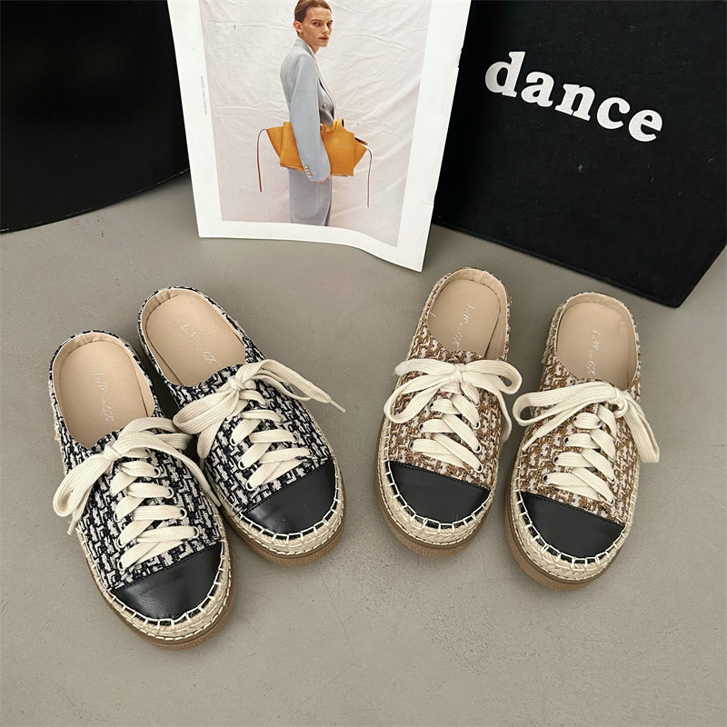 Baotou Half Slippers Women Summer Outdoor 2024 New Lazy One Step Small Fragrant Style Woven Fisherman Shoes - Image 4