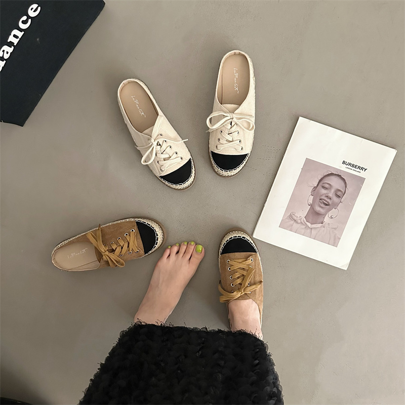 Baotou Half Slippers for Women Summer Outdoor 2024 New Lazy One-Step Small Fragrant Style Woven Fisherman Shoes