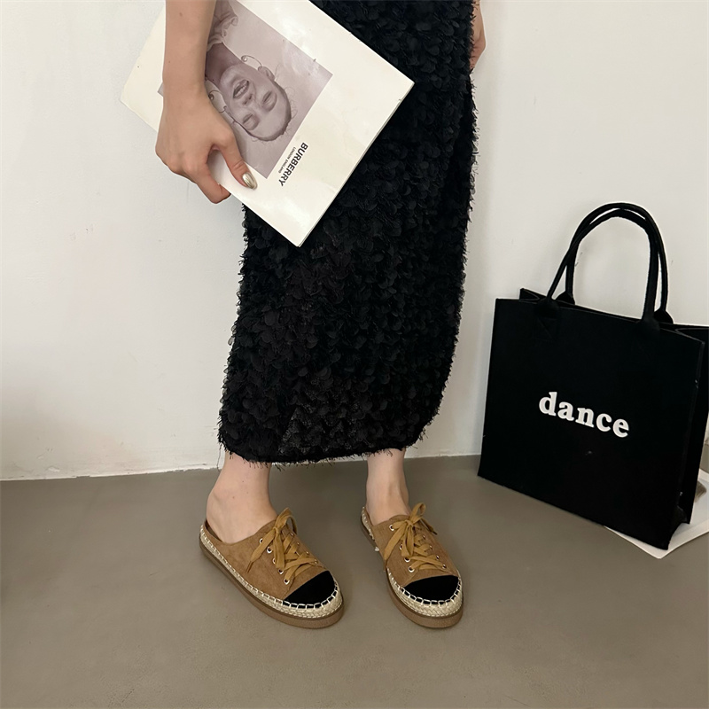 Baotou Half Slippers for Women Summer Outdoor 2024 New Lazy One-Step Small Fragrant Style Woven Fisherman Shoes - Image 2