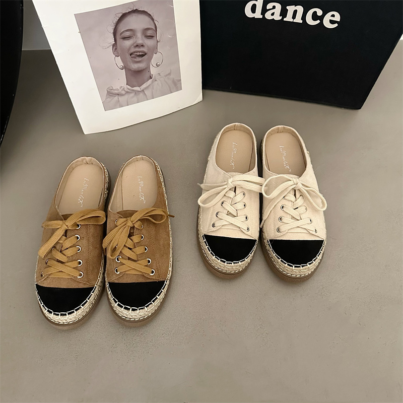 Baotou Half Slippers for Women Summer Outdoor 2024 New Lazy One-Step Small Fragrant Style Woven Fisherman Shoes - Image 4