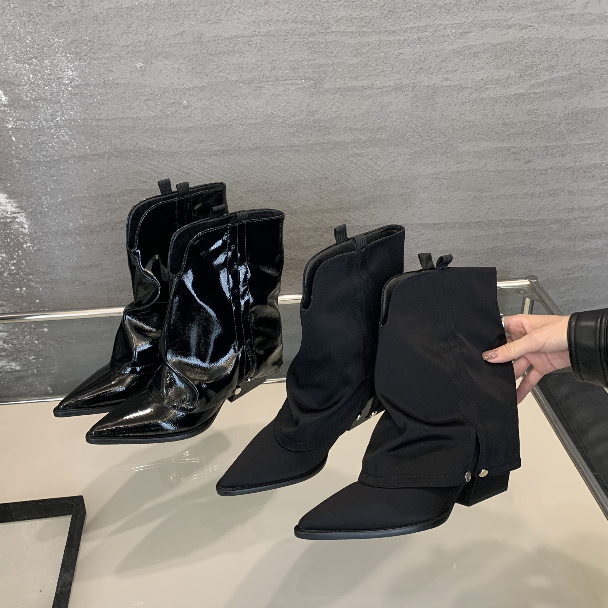 2024 Women's Pointed Toe Western Cowboy Boots Ankle Boots for Petite Women Raised Heel Short Boots Pant Boots - Image 4