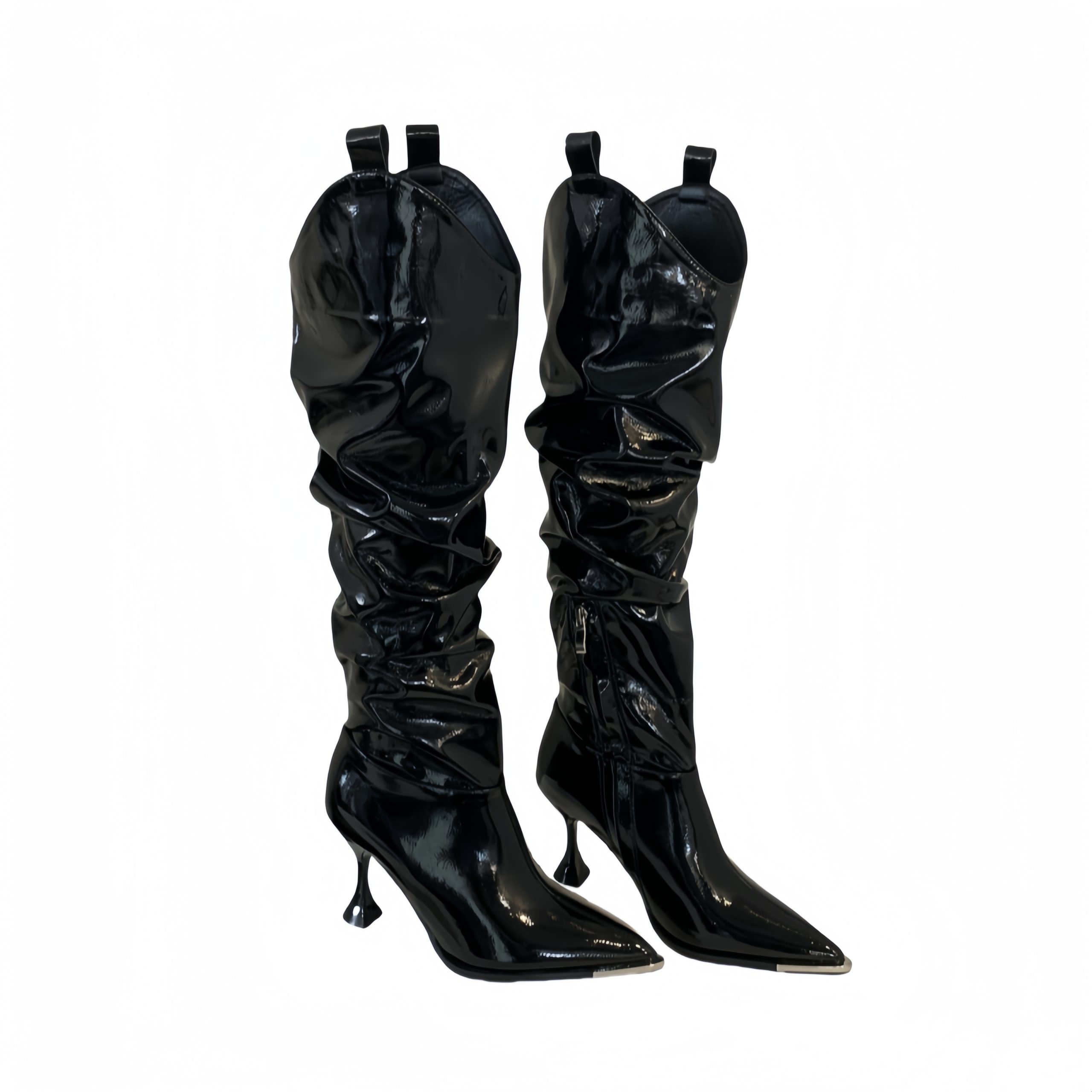 BUBUFLY Women's Patent Leather Pointed Toe High Heel Tall Boots Over Knee Boots Fall Winter 2024 - Image 5