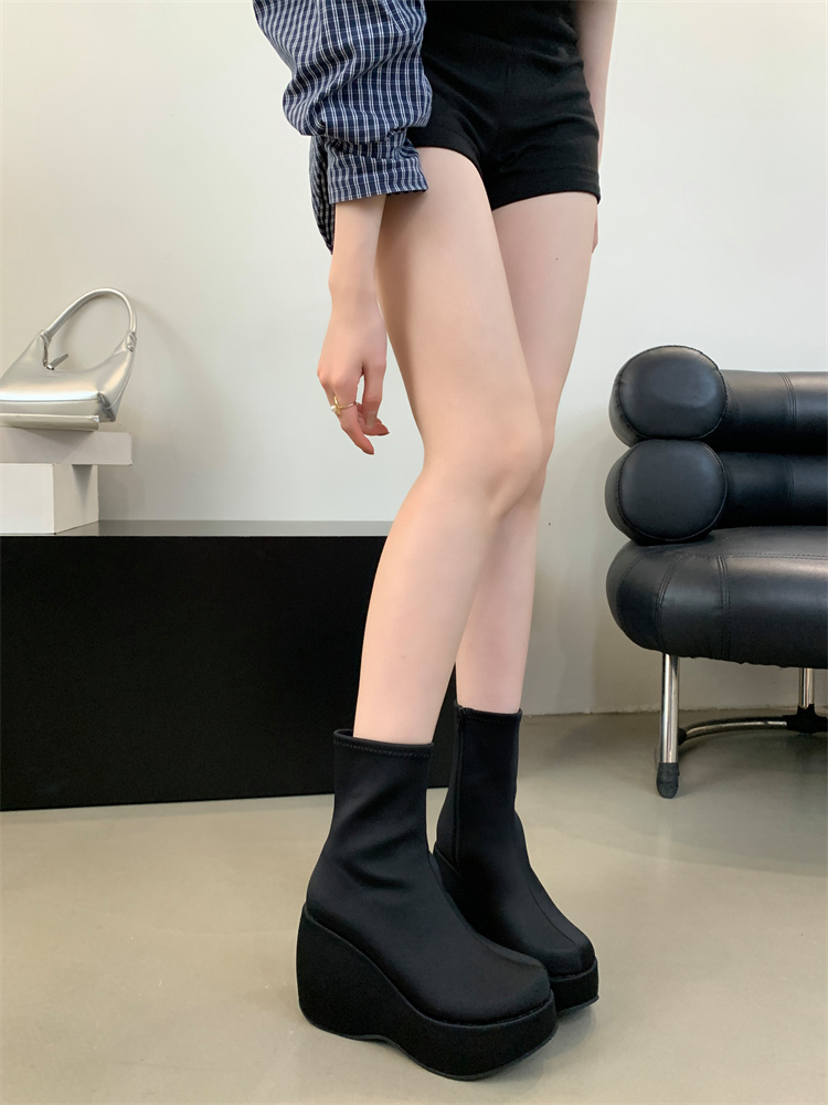 2024 New Fall Winter Chunky Heel High Top Ankle Boots Women Platform Wedge Shoes - Image 3