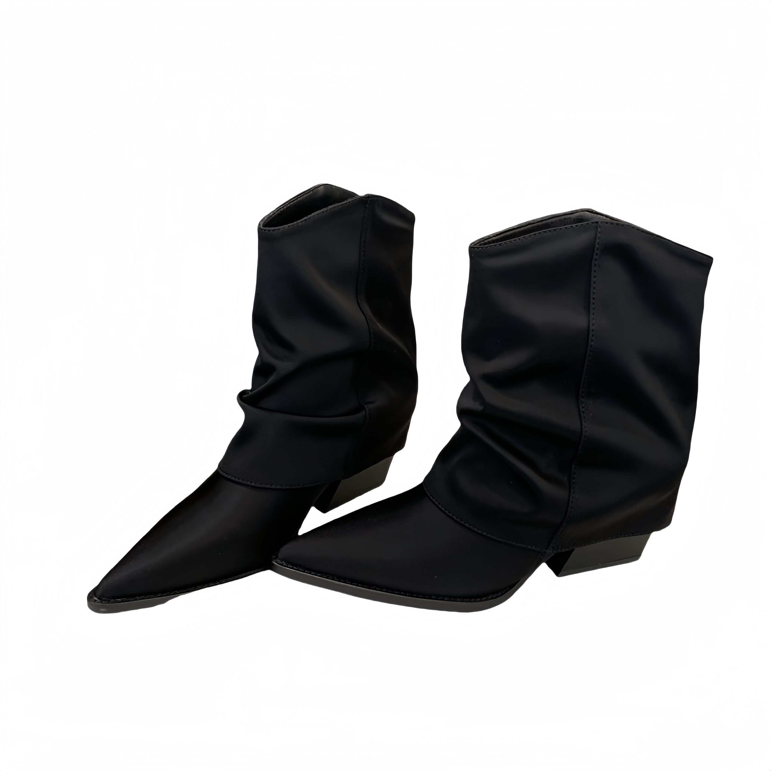 BUBUFLY 2024 New British Style Pointed Toe Mid Heel Wrinkled Boots for Women - Image 5
