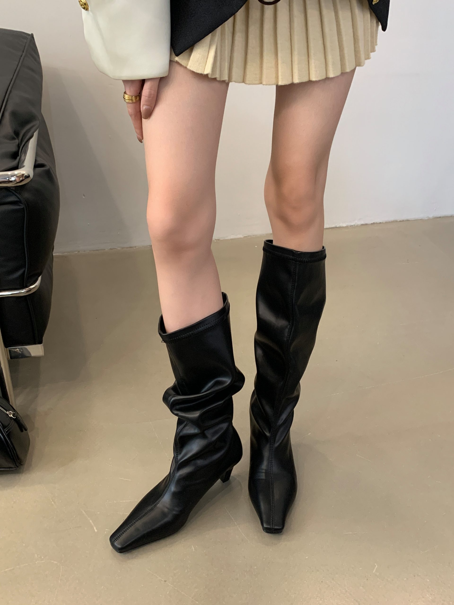 2024 New Autumn Winter Small Square Toe Patent Leather Kitten Heel Straight Tube Over Knee Boots Women's Fashion Boots - Image 3