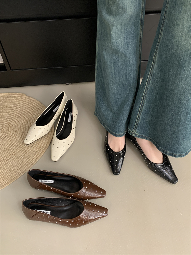 Niche Wedge Brown Soft Leather Women's Shoes 2025 Spring French Style Pointed Toe Mary Jane Shoes