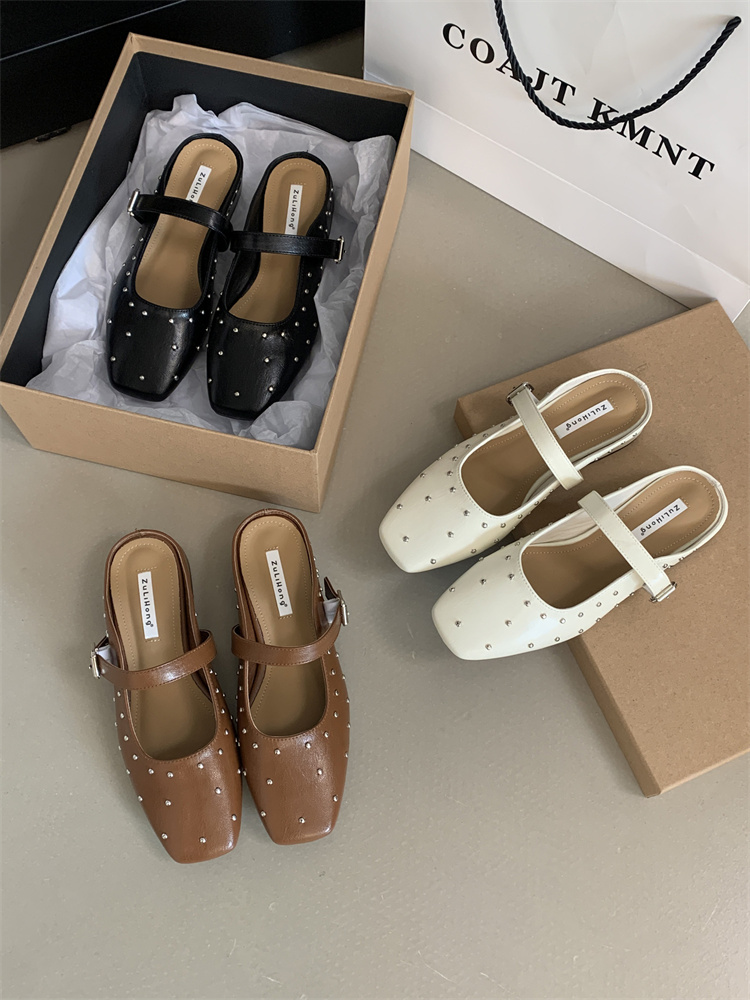 Elegant Minimalist Solid Color Mary Jane Slippers for Women Low Heel Chunky Heel Slip-On Square Toe Daily Wear