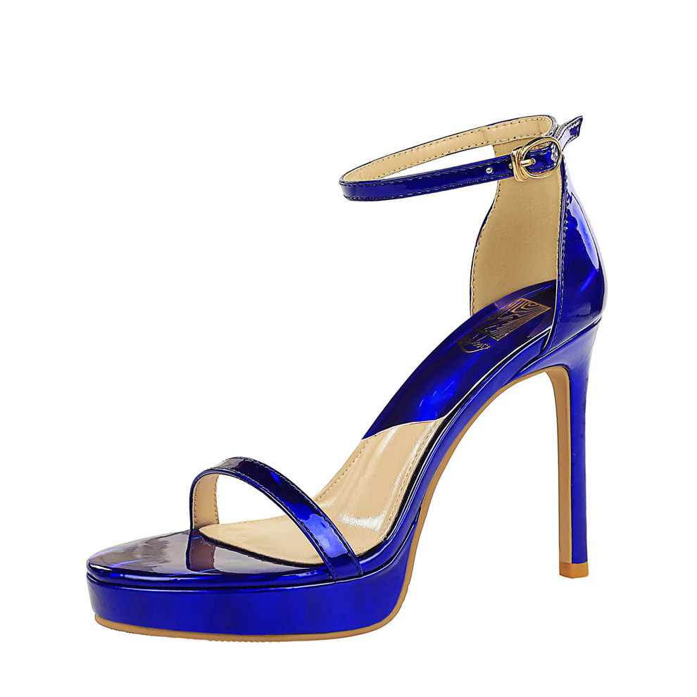 BIG WOOD Women's Metallic Patent Leather Open Toe Strap Sandals with High Heels and Platform - Image 5