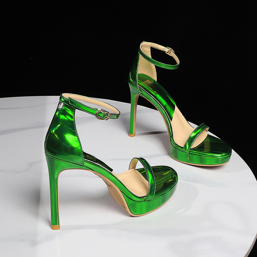 BIG WOOD Women's Metallic Patent Leather Open Toe Strap Sandals with High Heels and Platform - Image 2