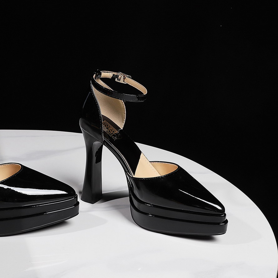 Women's European American Style Double-Layer Platform High Heel Pointed Toe Patent Leather Sexy Sandals - Image 4
