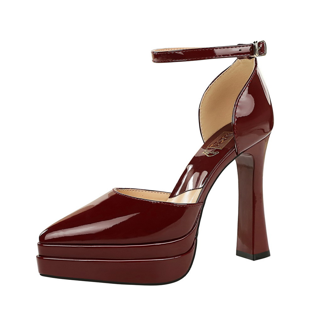 Women's European American Style Double-Layer Platform High Heel Pointed Toe Patent Leather Sexy Sandals - Image 5