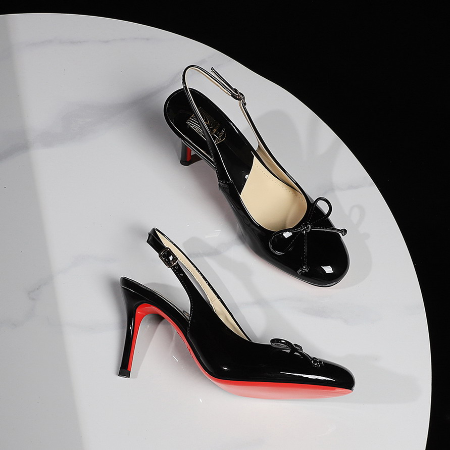 French Style One-Strap Red Sole Sexy High Heel Round Toe Bow Decor Open Toe Sandals for Women