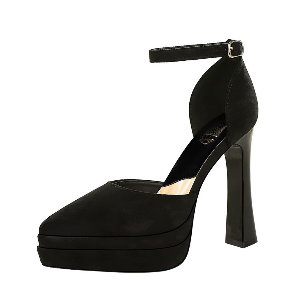 BIGWOOD Women's Suede Open Toe Ankle Strap High Heel Platform Sandals Chunky Heel Slip On - Image 5