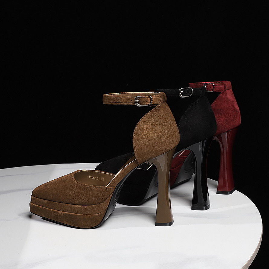 BIGWOOD Women's Suede Open Toe Ankle Strap High Heel Platform Sandals Chunky Heel Slip On - Image 4