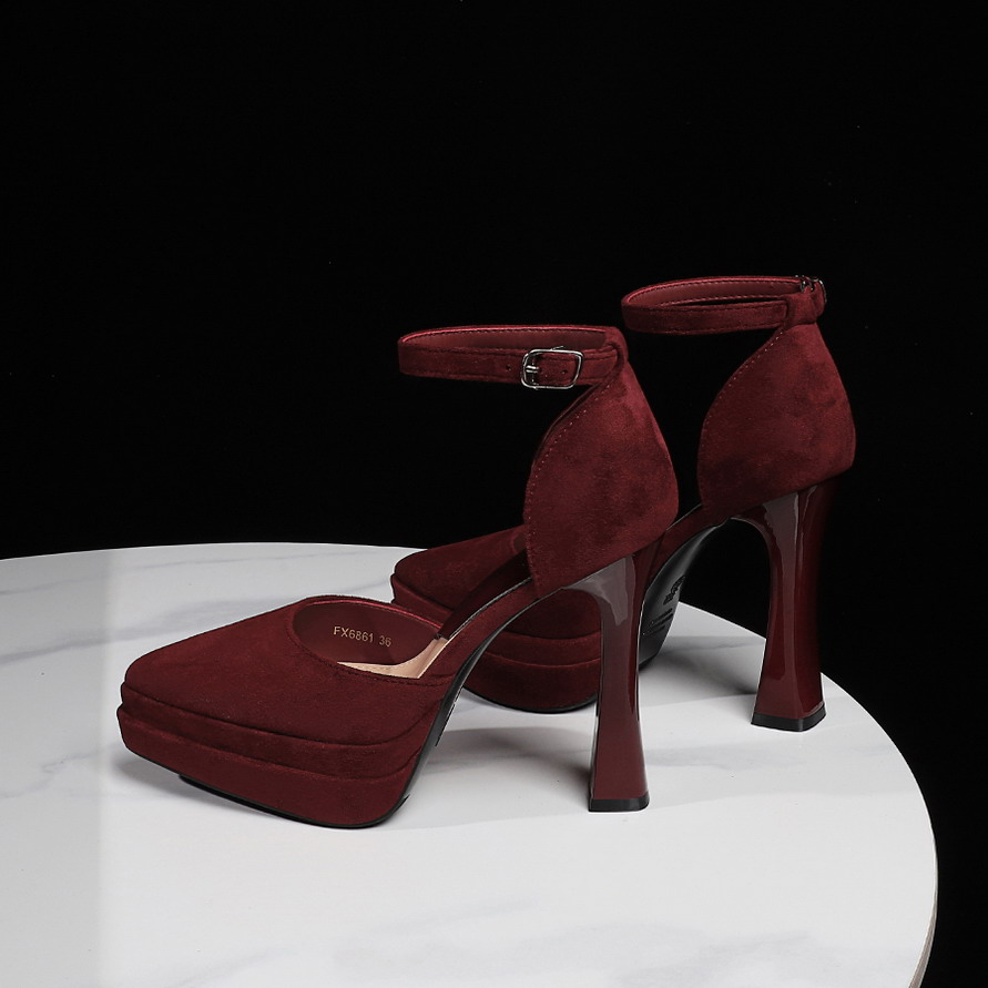 BIGWOOD Women's Suede Open Toe Ankle Strap High Heel Platform Sandals Chunky Heel Slip On - Image 3